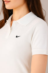 Nikee Women's White Cotton Polo Shirt